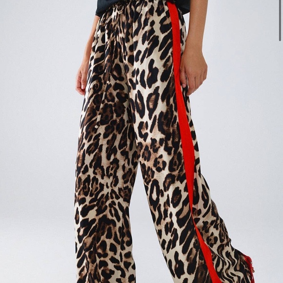 O2 Collection Pants - Leopard Print Joggers with Red Stripe